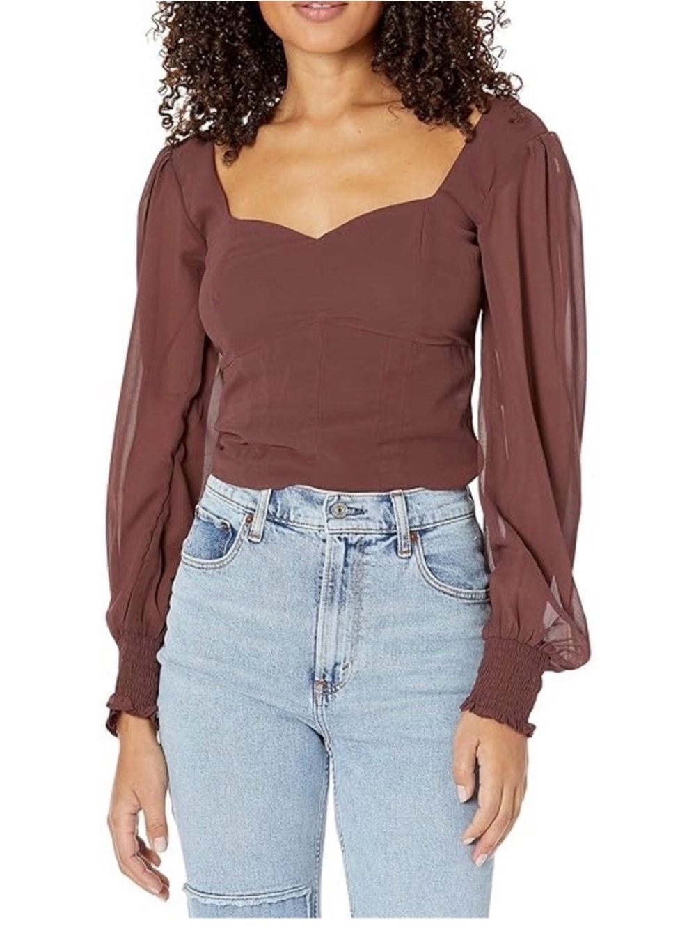 Abercrombie & Fitch Plum/Burgundy Sheer Long Sleeve Bustier Style Blouse- Medium